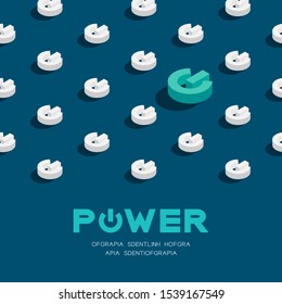 Power sign 3d isometric pattern, Technology startup concept poster and social banner post square design illustration isolated on blue background with space, vector eps 10