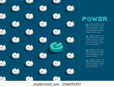 Power sign 3d isometric pattern, Technology startup concept poster and social banner post horizontal design illustration isolated on blue background with space, vector eps 10