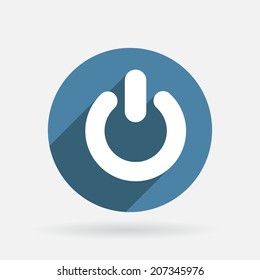 power sign. Circle blue icon with shadow.