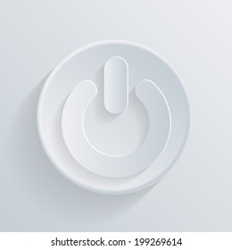 power sign icon.  switch. circle white paper icon with a long shadow.