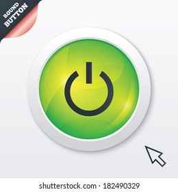 Power sign icon. Switch on symbol. Turn on energy. Green shiny button. Modern UI website button with mouse cursor pointer. Vector