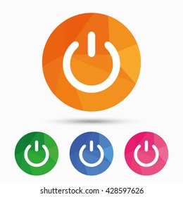 Power sign icon. Switch on symbol. Turn on energy. Triangular low poly button with flat icon. Vector