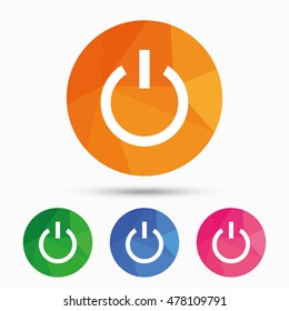 Power sign icon. Switch on symbol. Turn on energy. Triangular low poly button with flat icon. Vector