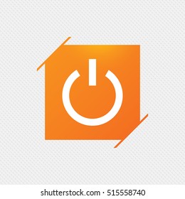 Power sign icon. Switch on symbol. Turn on energy. Orange square label on pattern. Vector