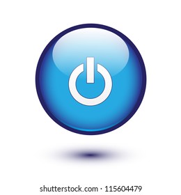Power sign on blue glossy button