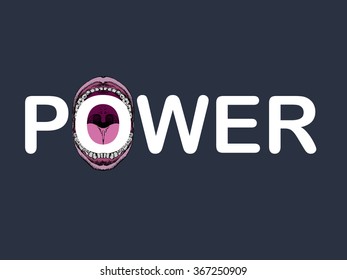 Power. Sign with open mouth. Vector illustration