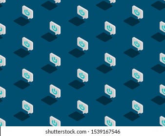 Power sign in speech bubble message 3d isometric seamless pattern, Technology startup concept poster and social banner post design illustration isolated on blue background with space, vector eps 10