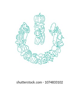 Power sign symbol Vegetable pattern set illustration kids hand drawing concept design green color, isolated on white background, vector eps 10