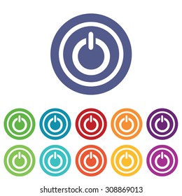 Power signs set, on colored circles, isolated on white
