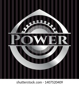 Power silvery badge or emblem. Vector Illustration. Mosaic.