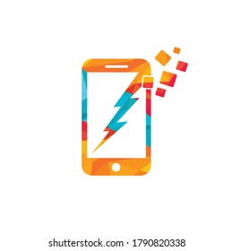 Power Smartphone Thunder Logo Design. Phone with bolt logo design template symbol.