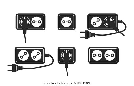 Power socket and extension cord icon. Set of vector icons in the style of a flat design.