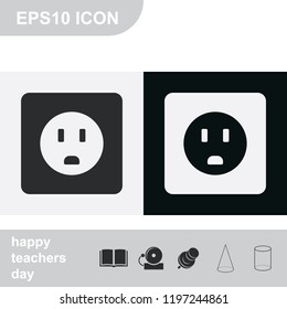 Power socket flat black and white vector icon.