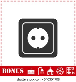 Power socket icon flat. Simple vector symbol and bonus icon