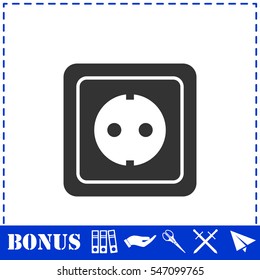 Power socket icon flat. Simple vector symbol and bonus icon