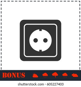 Power socket icon flat. Simple vector symbol and bonus icon
