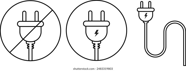 Power socket icon set electrical wire cord sign electrical symbol element. Vector stock illustration.