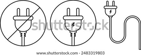 Power socket icon set electrical wire cord sign electrical symbol element. Vector stock illustration.