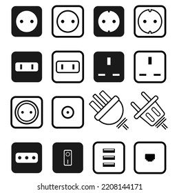 Power socket icon set. Simple icon plug