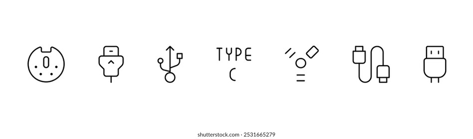 Power socket icon. type c, Electricity, wires, cables, current and electric voltage. Safety. Pixel Perfect Vector Thin Line Icons. Simple Minimal Pictogram