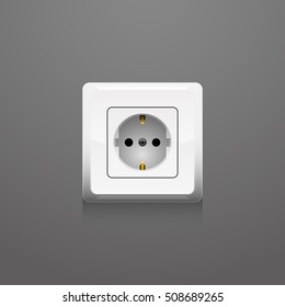 Power socket on gray background, realistic vector
