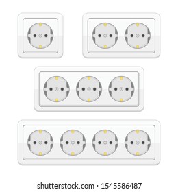 Power Socket set in realistic style. Electric outlet isolated on white background. Different type power socket set. Round eu power sockets. Vector illustration EPS 10.