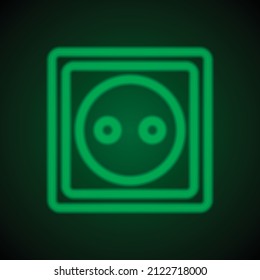 Power socket simple icon vector. Flat desing. Green neon on black background with green light.ai