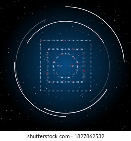 The power socket symbol filled with white dots. Some dots is red. Vector illustration on blue background with stars