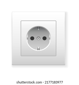 Power socket. Wall energy outlet, plug power white sockets face, interior square electrical devices plugs soocket vector illustration