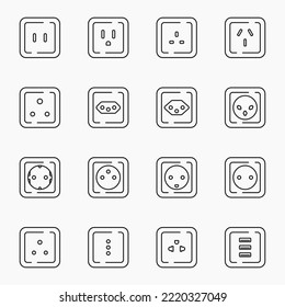 icono de línea de nivel de nivel mundial de enchufe de potencia conjunto de ilustración plana vectorial