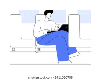 Power sockets abstract concept vector illustration. Intercity passenger with smartphone and laptop, long distance bus charging facility, urban transportation, public transport abstract metaphor.