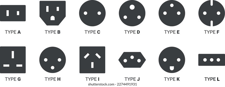 Power Sockets Type – Icons Set - Solid