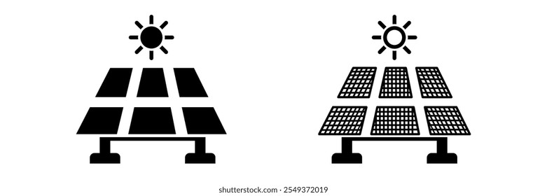 Energia do painel solar com a luz solar. Vetor de ilustração.