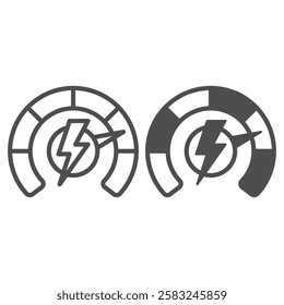 Power source charged line and solid icon, Electricity concept. Vector graphics. Lightning speedometer sign on white background, outline style icon for mobile or web design