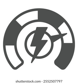 Power source charged solid icon, Electricity concept. Vector graphics. Lightning speedometer sign on white background, glyph style icon for mobile or web design