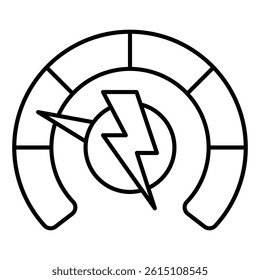 Power source charged thin line icon, Electricity concept. Vector graphics. Lightning speedometer sign on white background, linear style mobile or design