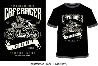 The Power of Speed Cafe Racer - vector graphic typographic poster. Vintage motorcycle label, badge, logo, icon or t-shirt