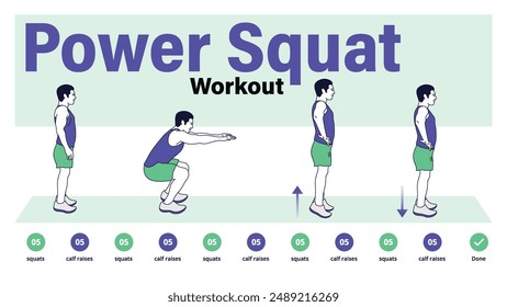 Power Squat Workout Complete Step-by-Step Guide for a Home Workout-Vector Design