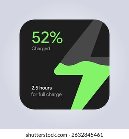 Power Sration charging UI. Percentage level tracker. Electric battery charge indicator widget. Modern UX design screen for app or smartphone interface. Green energy display. Vector Illustration.