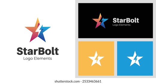 power star energy logo icon design. star with thunderbolt graphic idea vector illustration