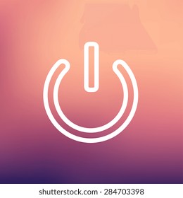 Power start button icon thin line for web and mobile, modern minimalistic flat design. Vector white icon on gradient mesh background.