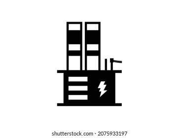 Power station building. Simple illustration in black and white.