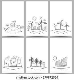 Power station energy doodles on three banners