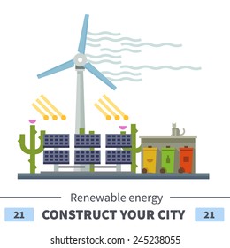 Power station. Energy. Set of elements for construction of urban and village landscapes. Vector flat illustration