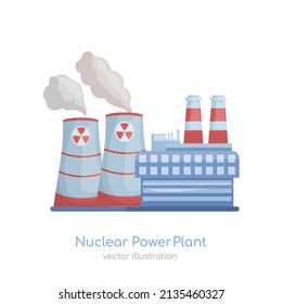 Power station icon. Nuclear steam-electric generating unit Renewable energy source. Ecology concept. Editable vector illustration in modern cartoon style isolated on a white background.