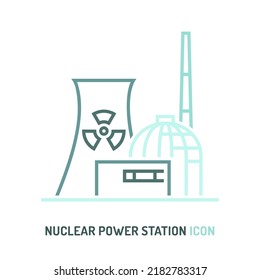 Power station icon. Nuclear steam-electric generating unit. Renewable energy source. Ecology concept. Editable vector illustration in modern linear style isolated on a white background.