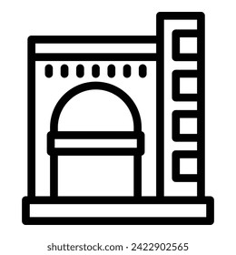 Vector de contorno de icono de la estación de energía. Fábrica nuclear. Átomo de reactor de combustión