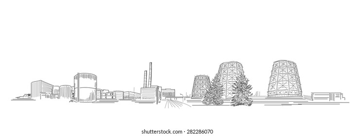 Power Station Illustration | Vector Energy Company Sketch For Business Design