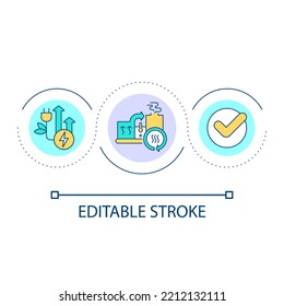 Power Station Loop Concept Icon. Heat Engine. Cogeneration Technology. Energy Efficiency Abstract Idea Thin Line Illustration. Isolated Outline Drawing. Editable Stroke. Arial Font Used