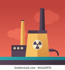 Power Station single isolated modern vector line design icon with a plant